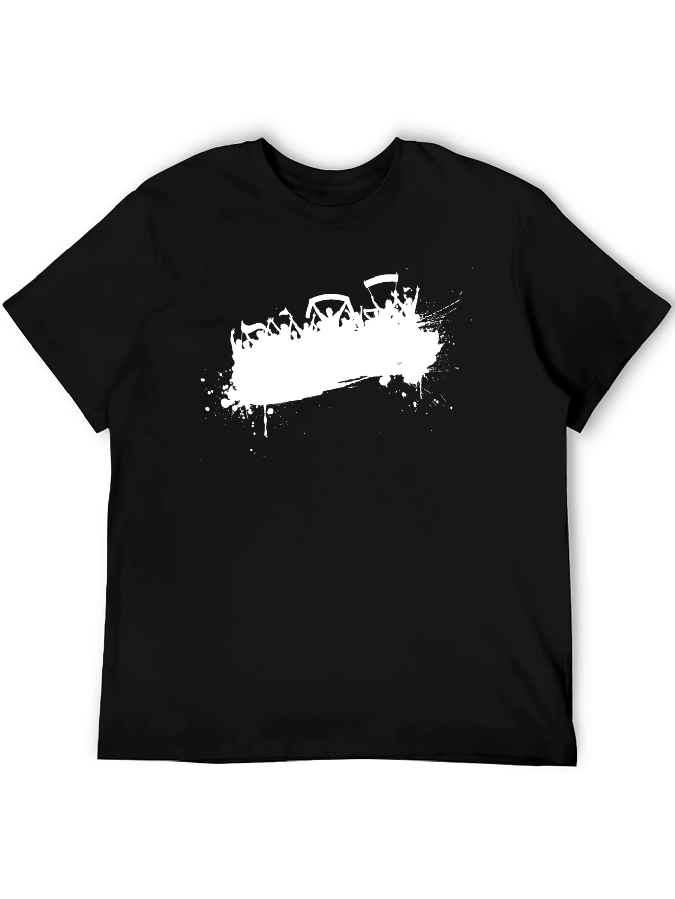 Mens Black Graphic Tee - White Crowd Print