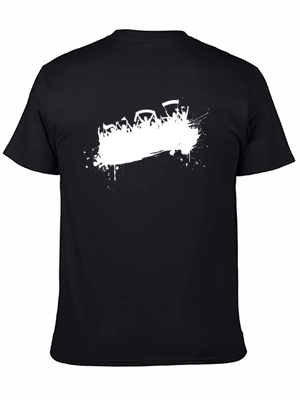 Mens Black Graphic Tee - White Crowd Print
