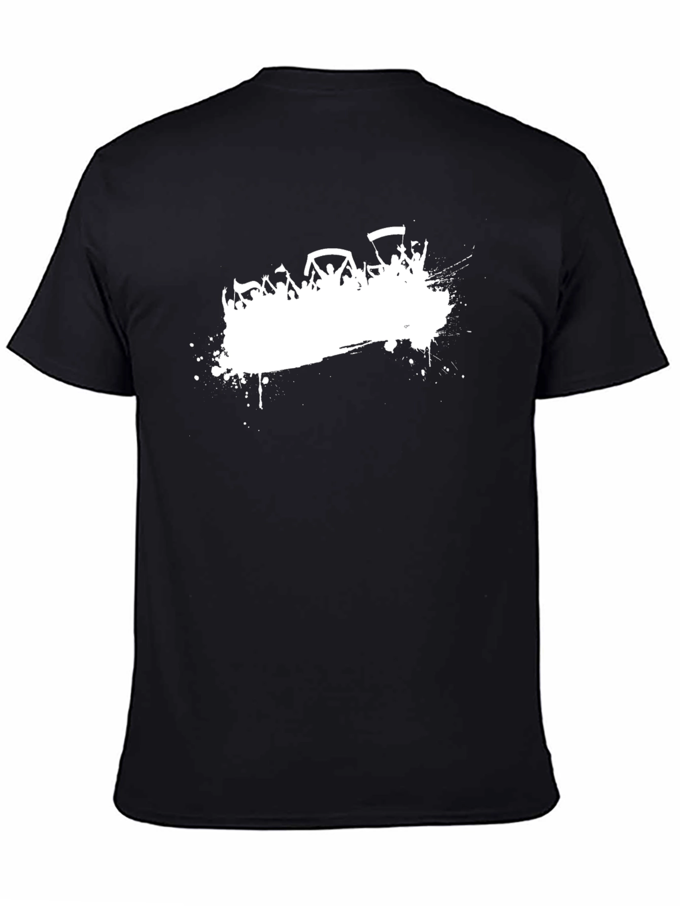 Mens Black Graphic Tee - White Crowd Print