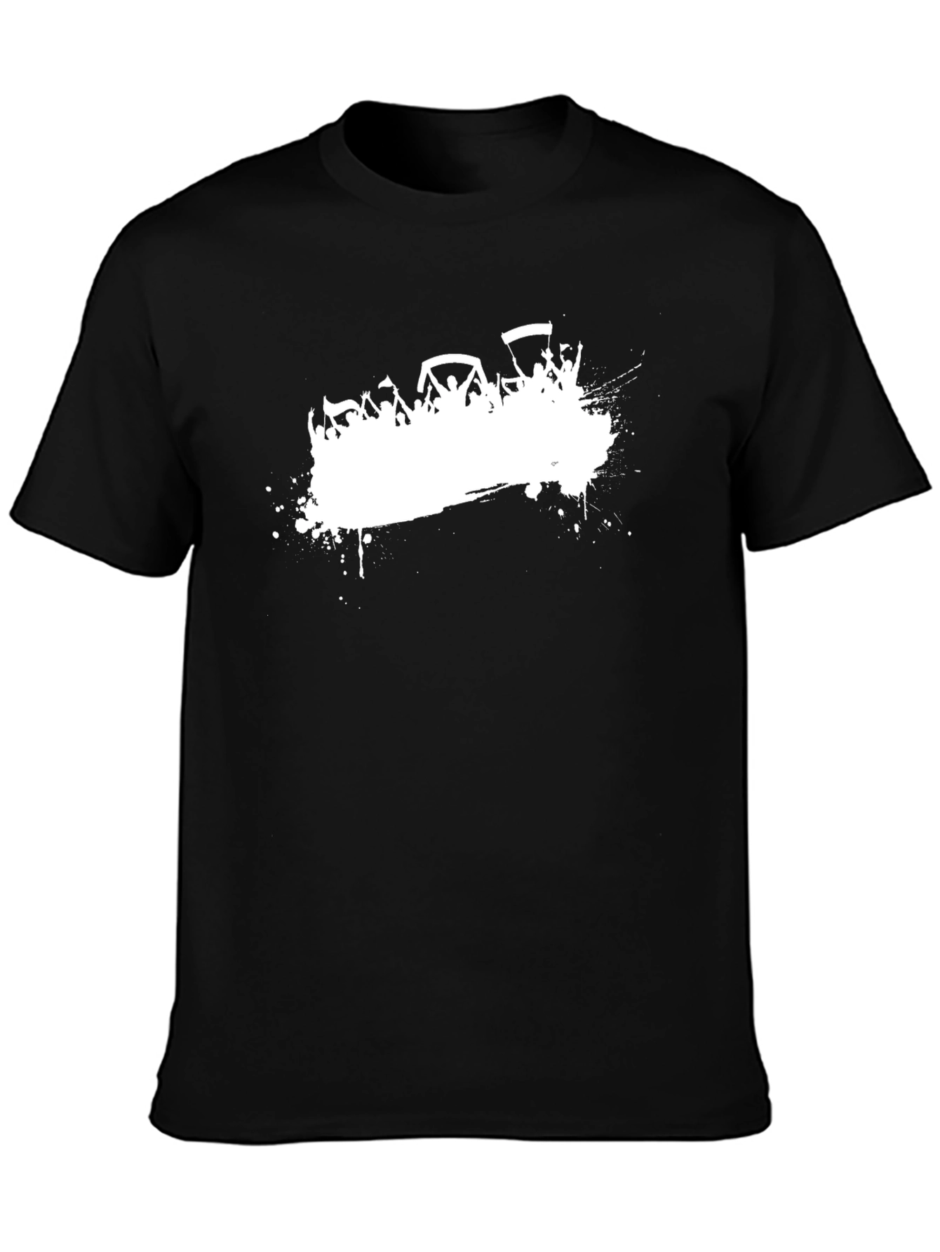 Mens Black Graphic Tee - White Crowd Print