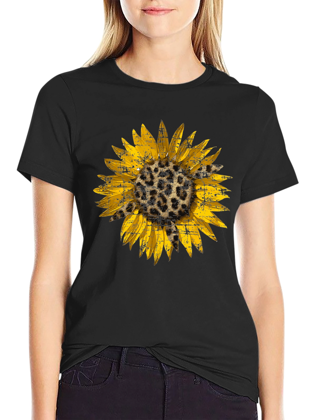 Leopard Sunflower Graphic Tee - Black