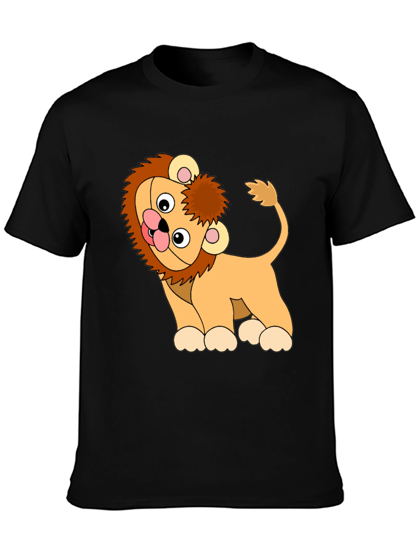 Cute Cartoon Lion Black T-Shirt