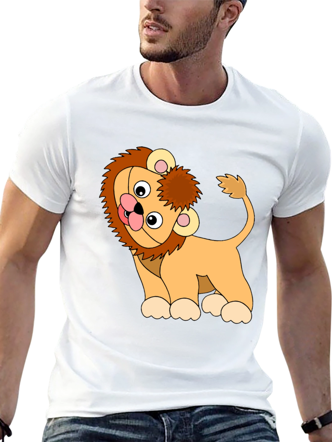 Cute Cartoon Lion Black T-Shirt