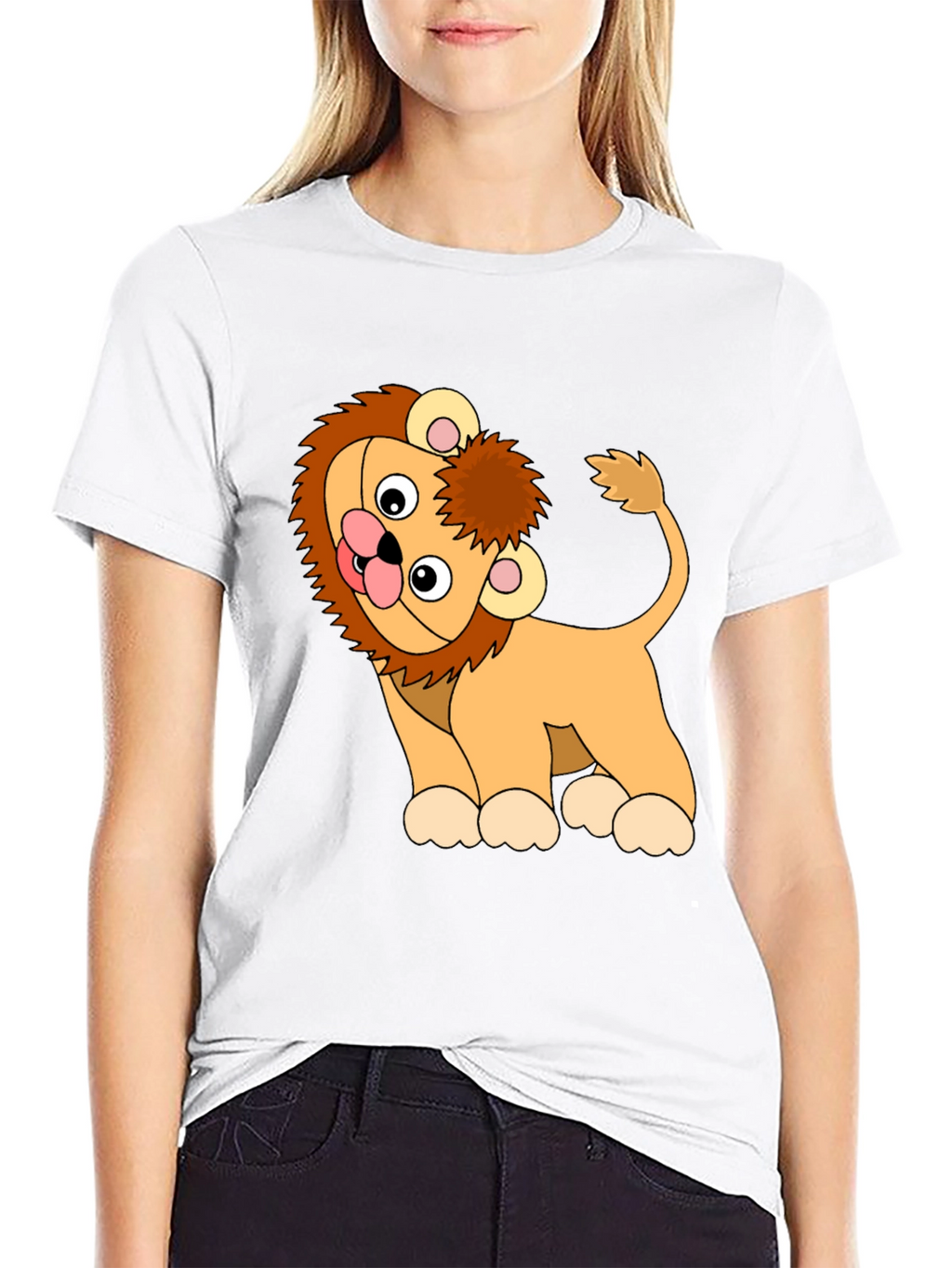 Cute Cartoon Lion Black T-Shirt