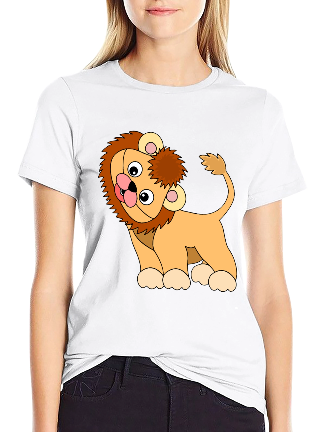 Cute Cartoon Lion Black T-Shirt