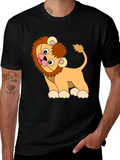 Cute Cartoon Lion Black T-Shirt