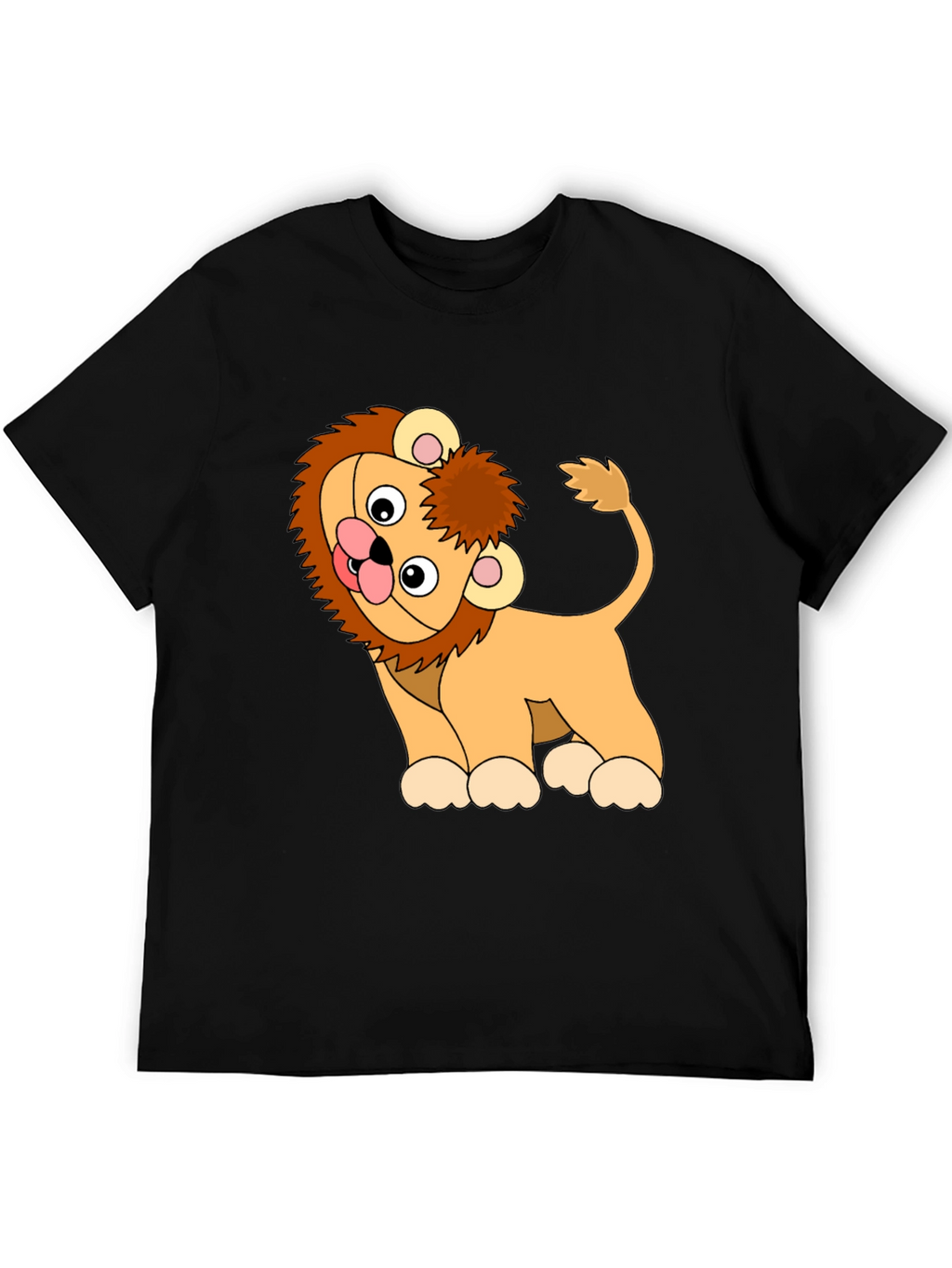 Cute Cartoon Lion Black T-Shirt
