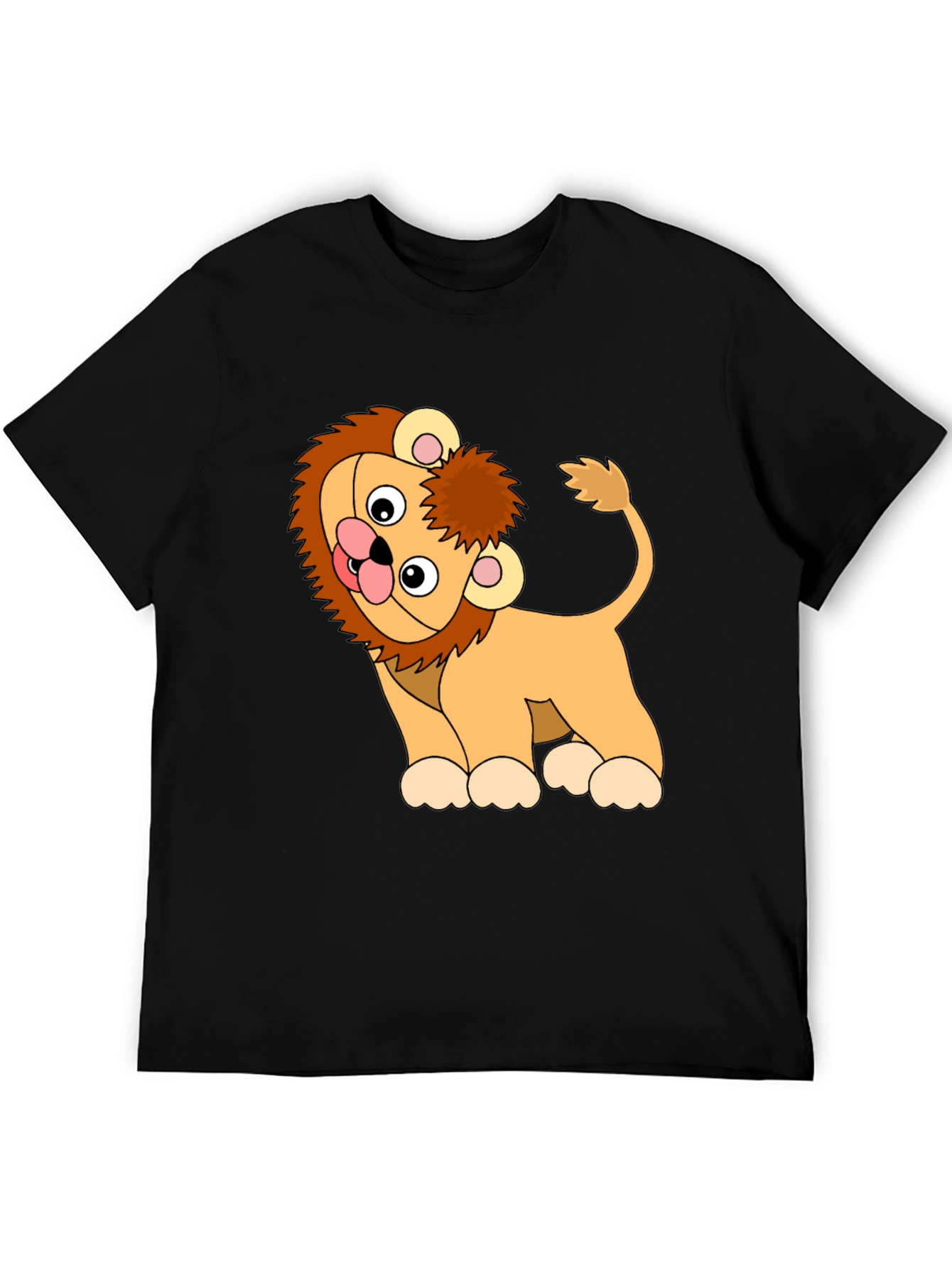Cute Cartoon Lion Black T-Shirt