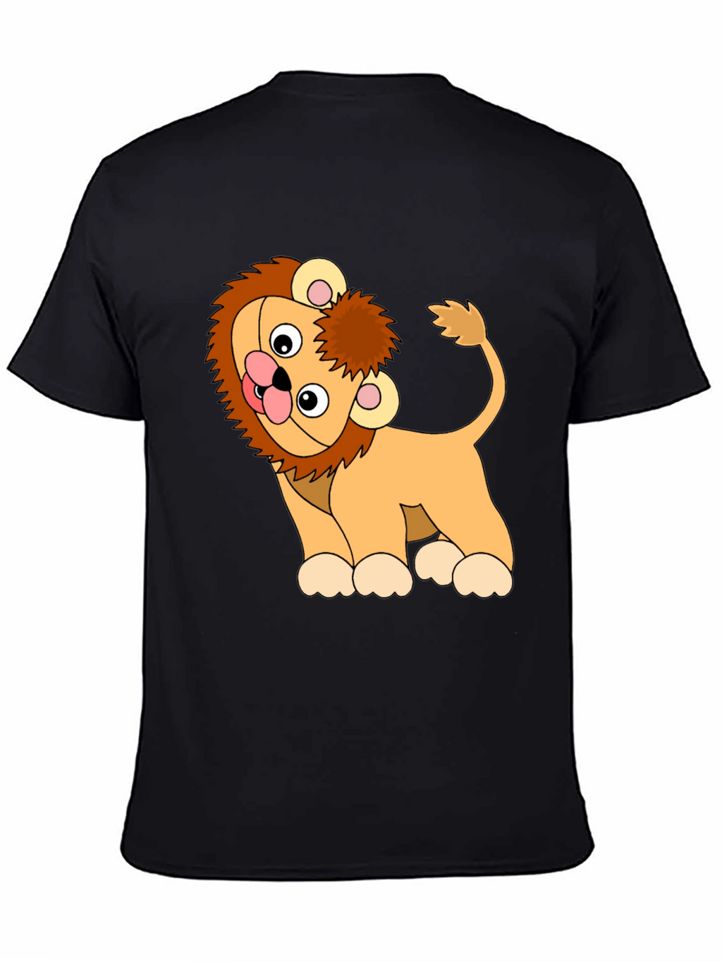 Cute Cartoon Lion Black T-Shirt