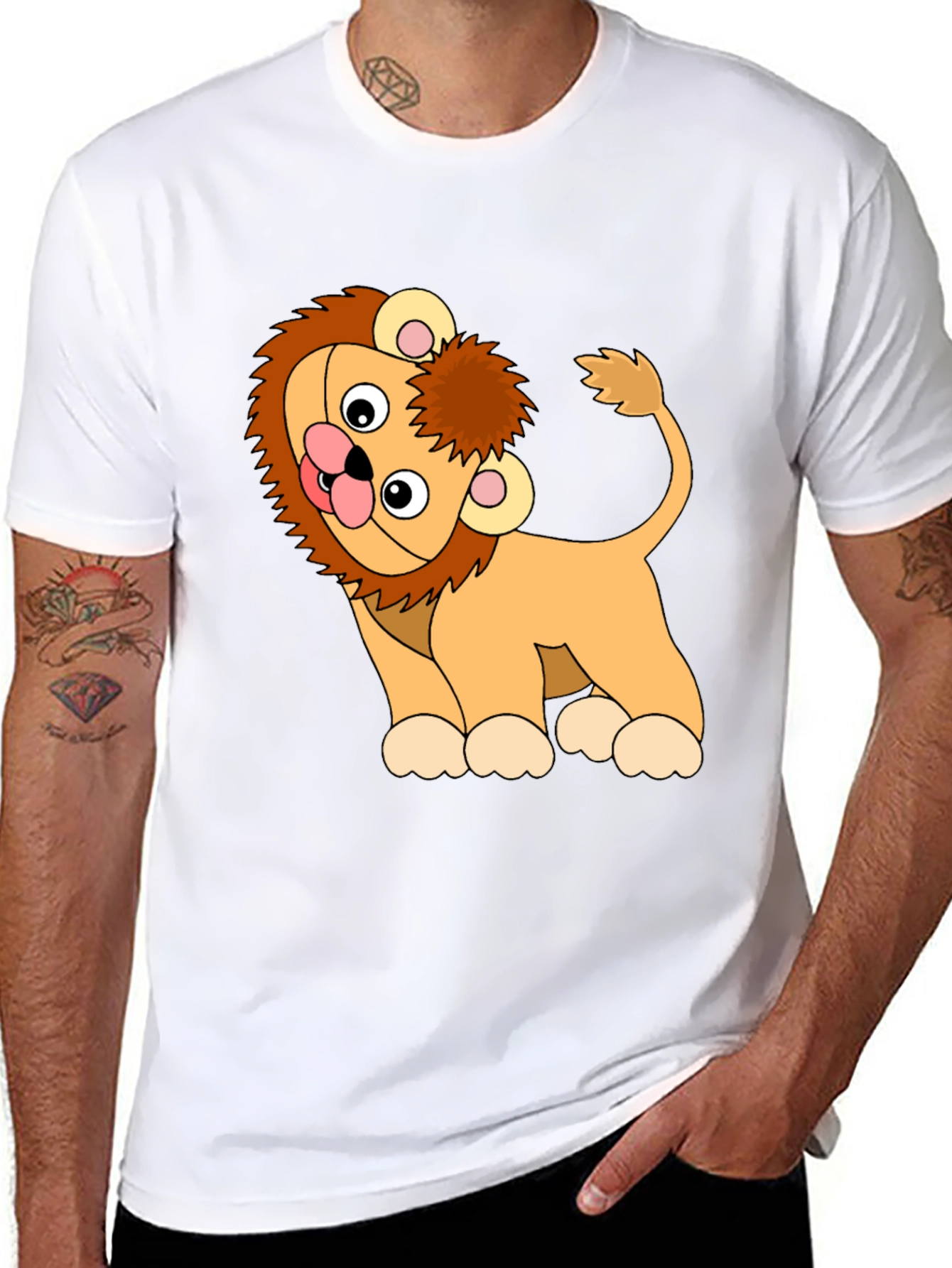 Cute Cartoon Lion Black T-Shirt