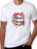 Flower Power Graphic Tee - Black Cotton T-Shirt