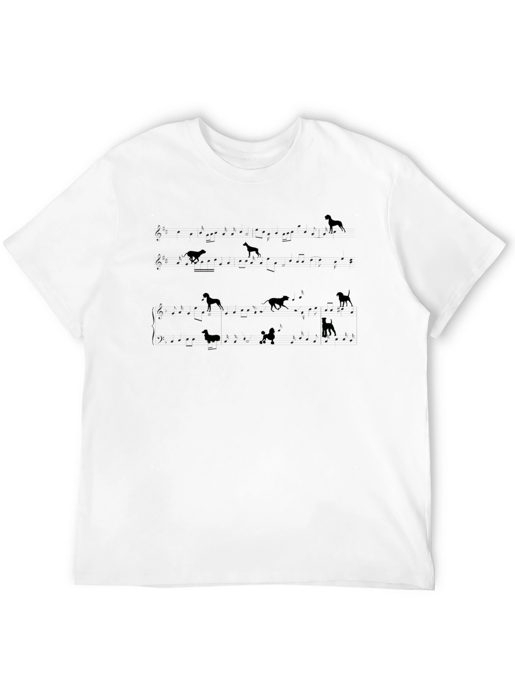 Dog Breed Pattern Black Crew Neck T-Shirt