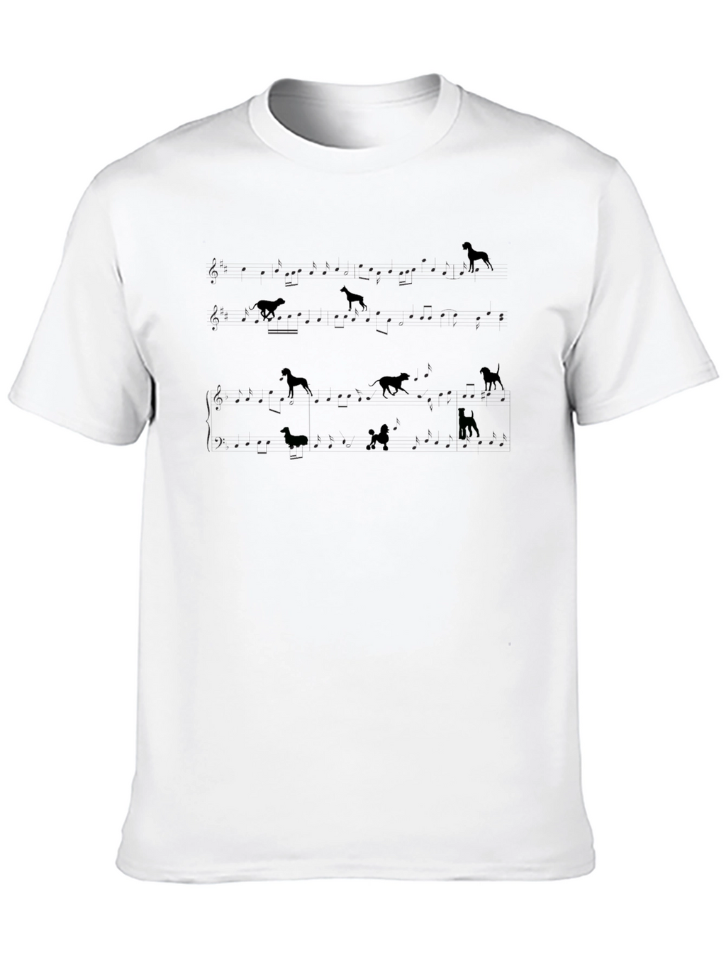 Dog Breed Pattern Black Crew Neck T-Shirt