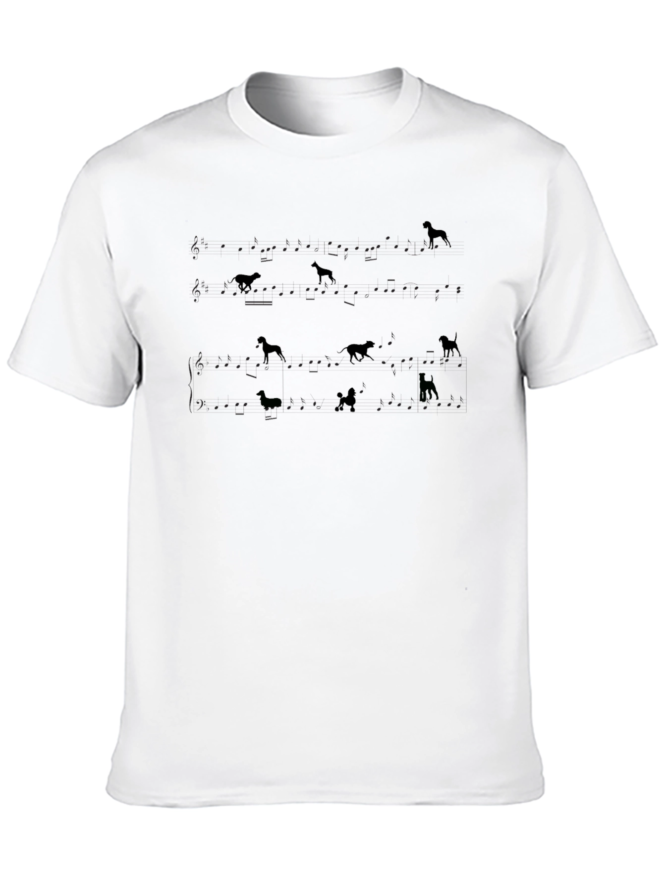 Dog Breed Pattern Black Crew Neck T-Shirt
