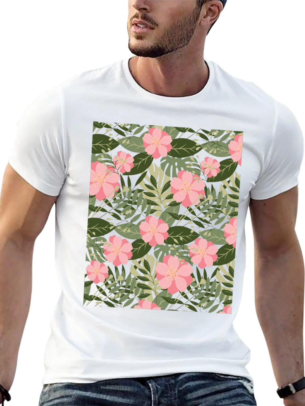 Tropical Floral Print Black T-Shirt