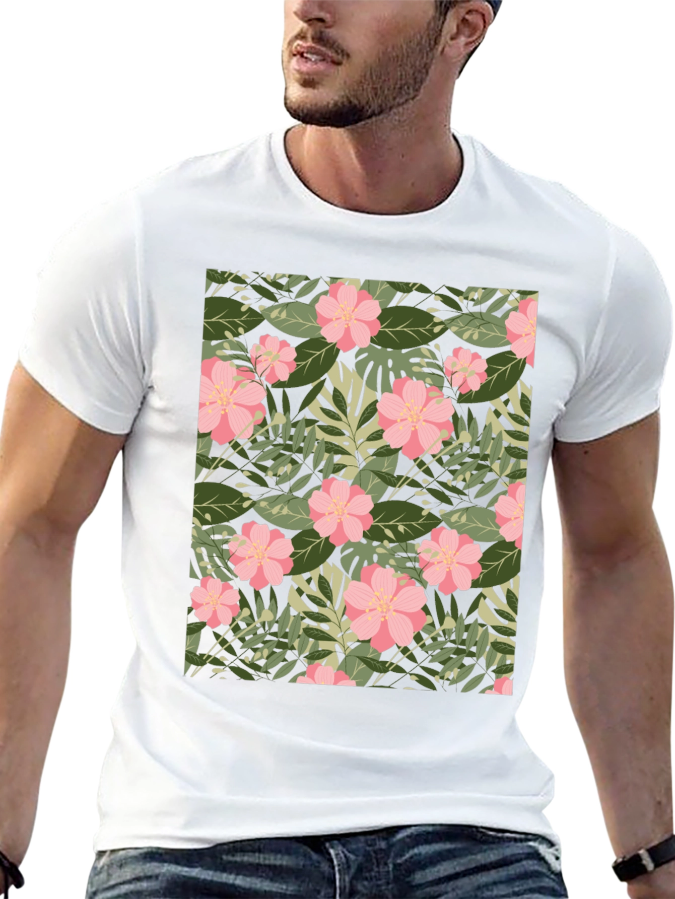 Tropical Floral Print Black T-Shirt