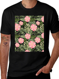 Tropical Floral Print Black T-Shirt