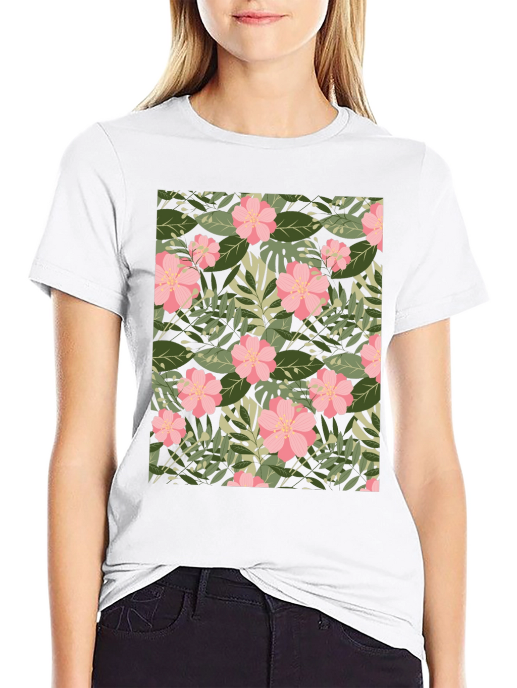 Tropical Floral Print Black T-Shirt
