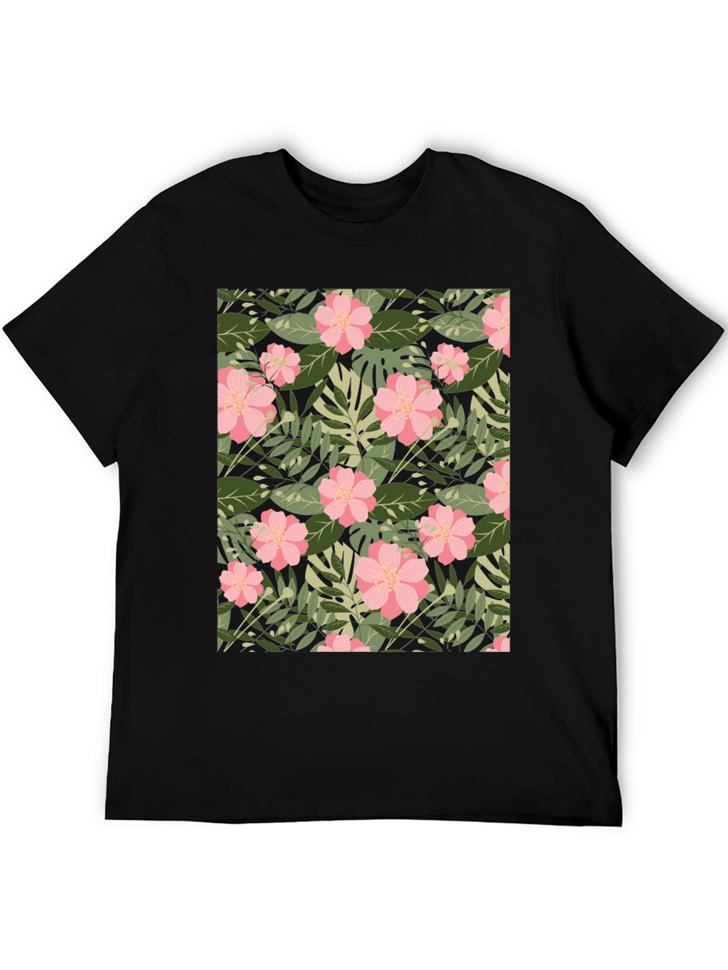Tropical Floral Print Black T-Shirt