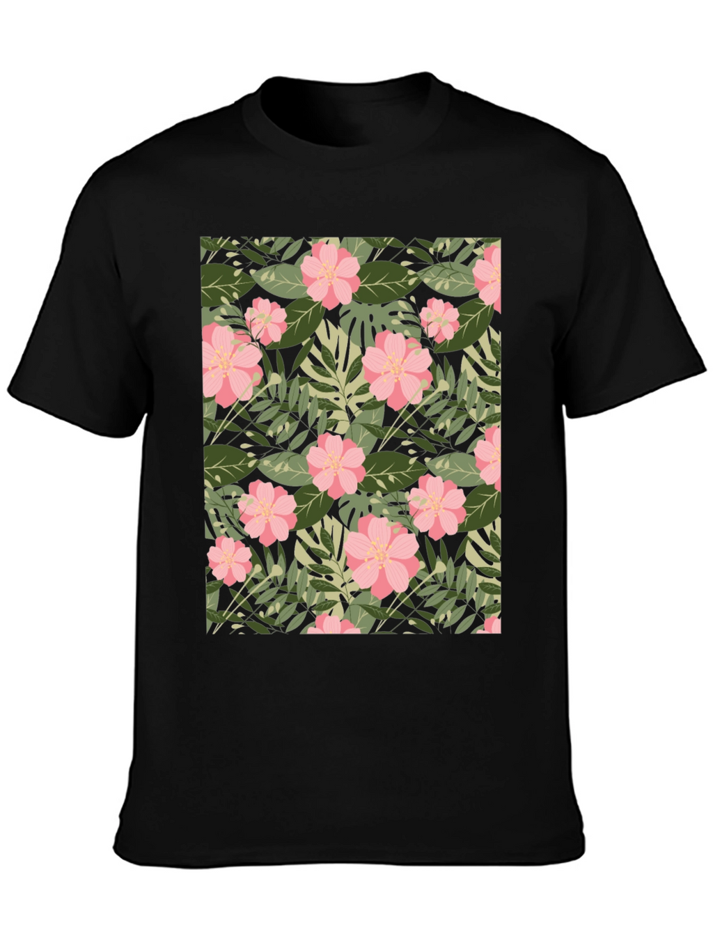 Tropical Floral Print Black T-Shirt