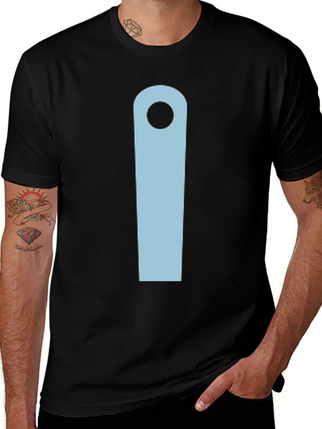 Minimalist Black T-Shirt with Light Blue Design