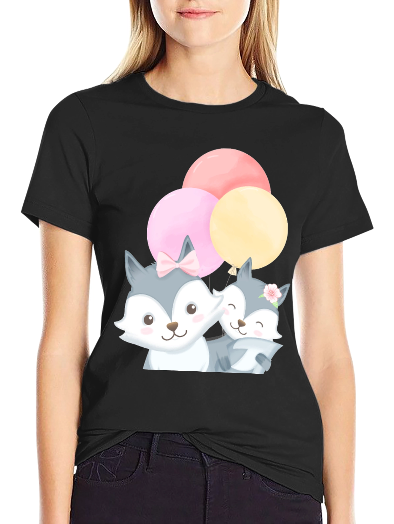 Cute Cartoon Fox Balloons T-Shirt