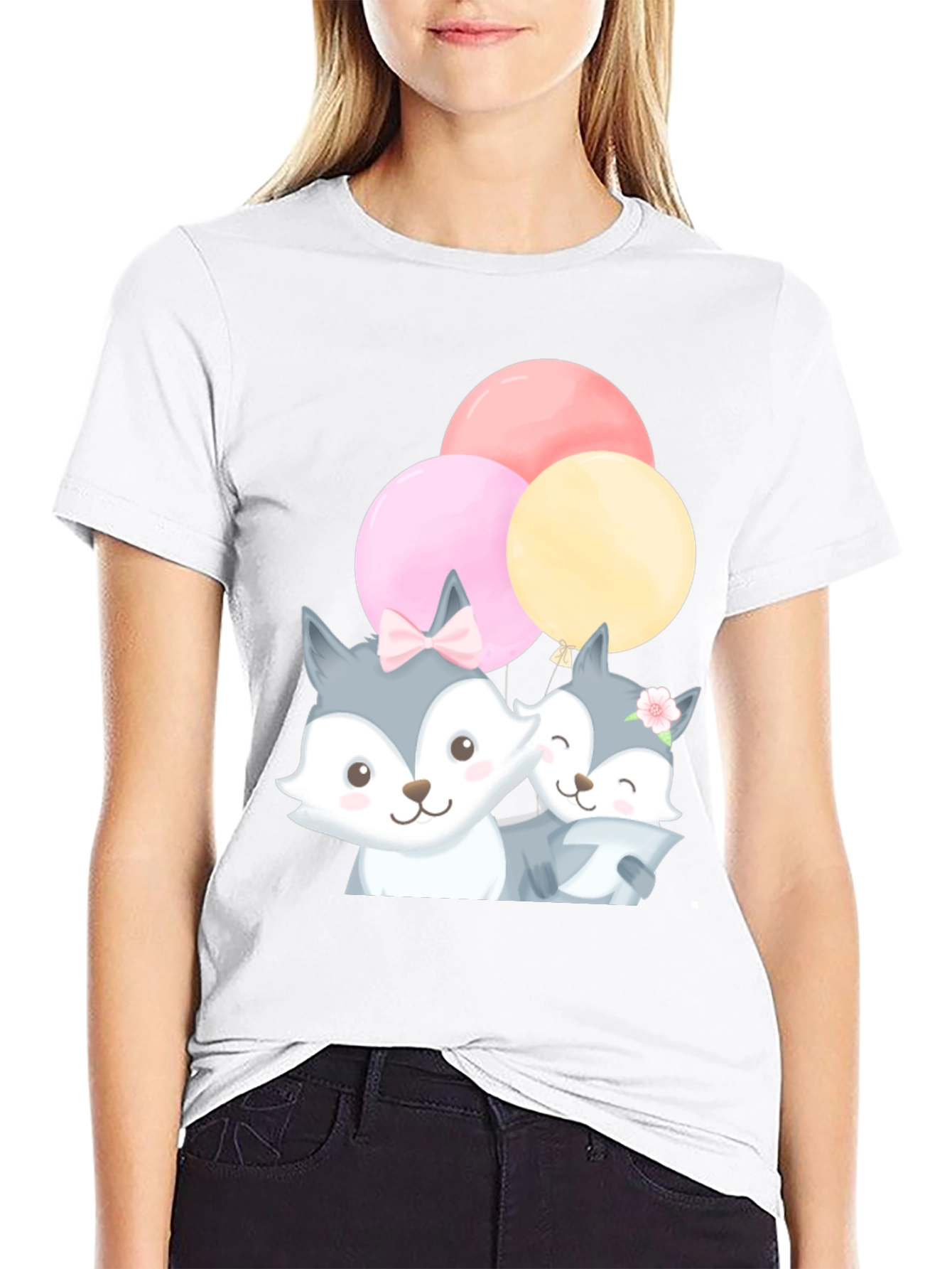 Cute Cartoon Fox Balloons T-Shirt