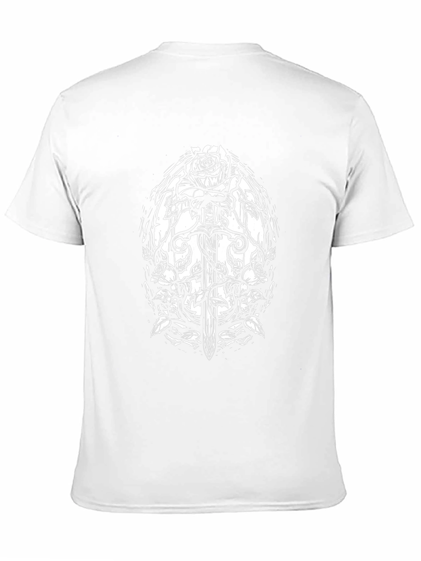 Black T-Shirt with Sword and Roses Graphic