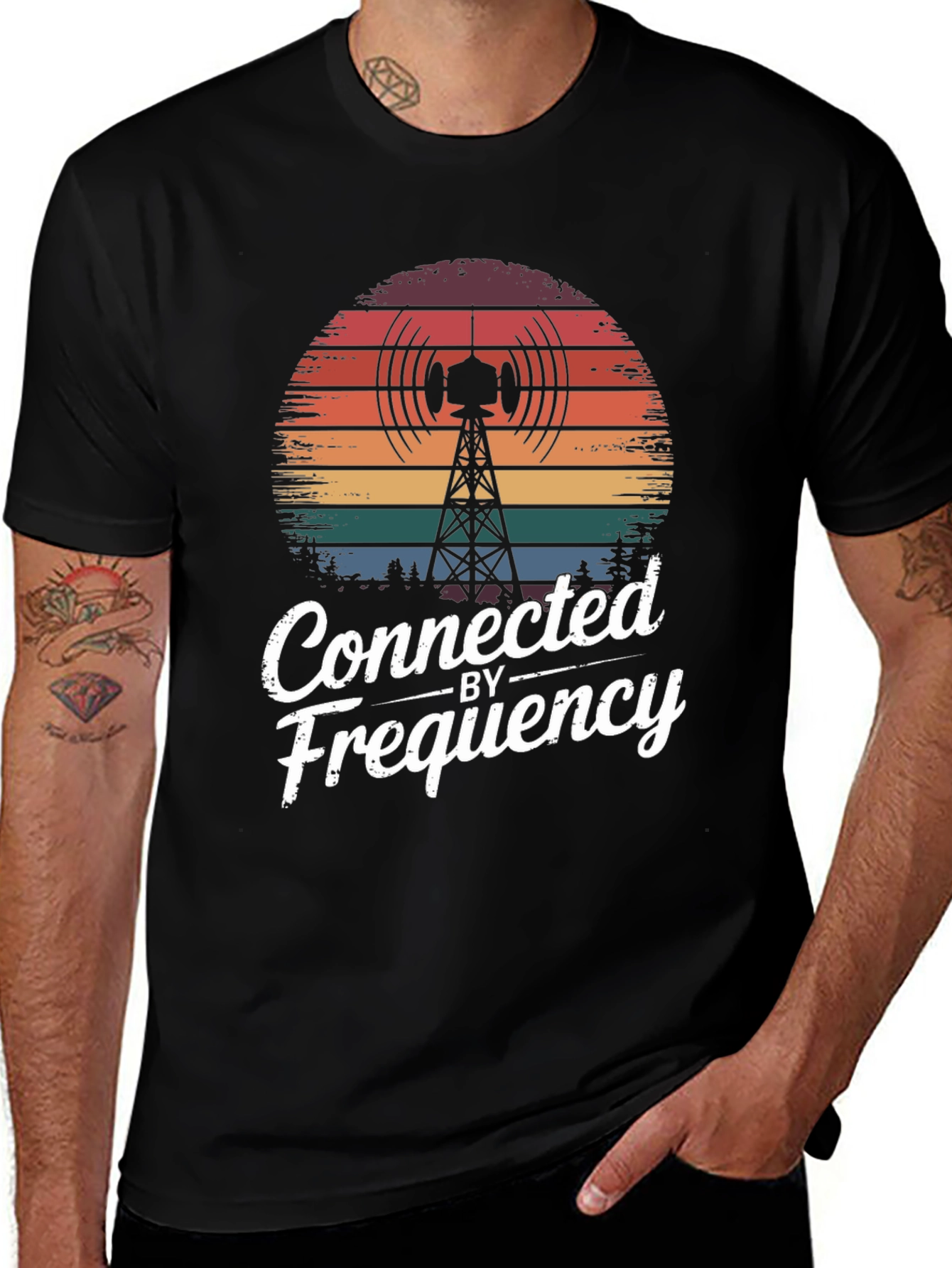 Connected by Frequency Tee - Retro Radio Tower Design