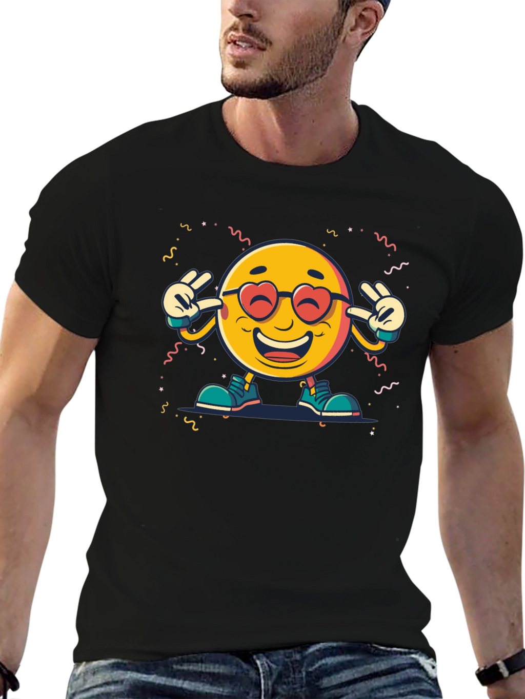 Emoji Graphic Print Black T-Shirt