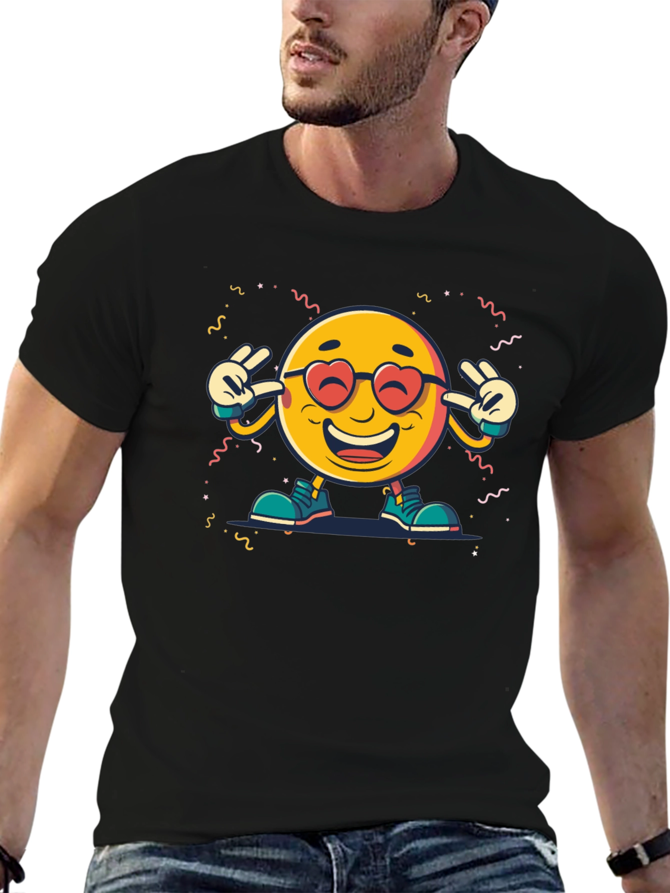 Emoji Graphic Print Black T-Shirt
