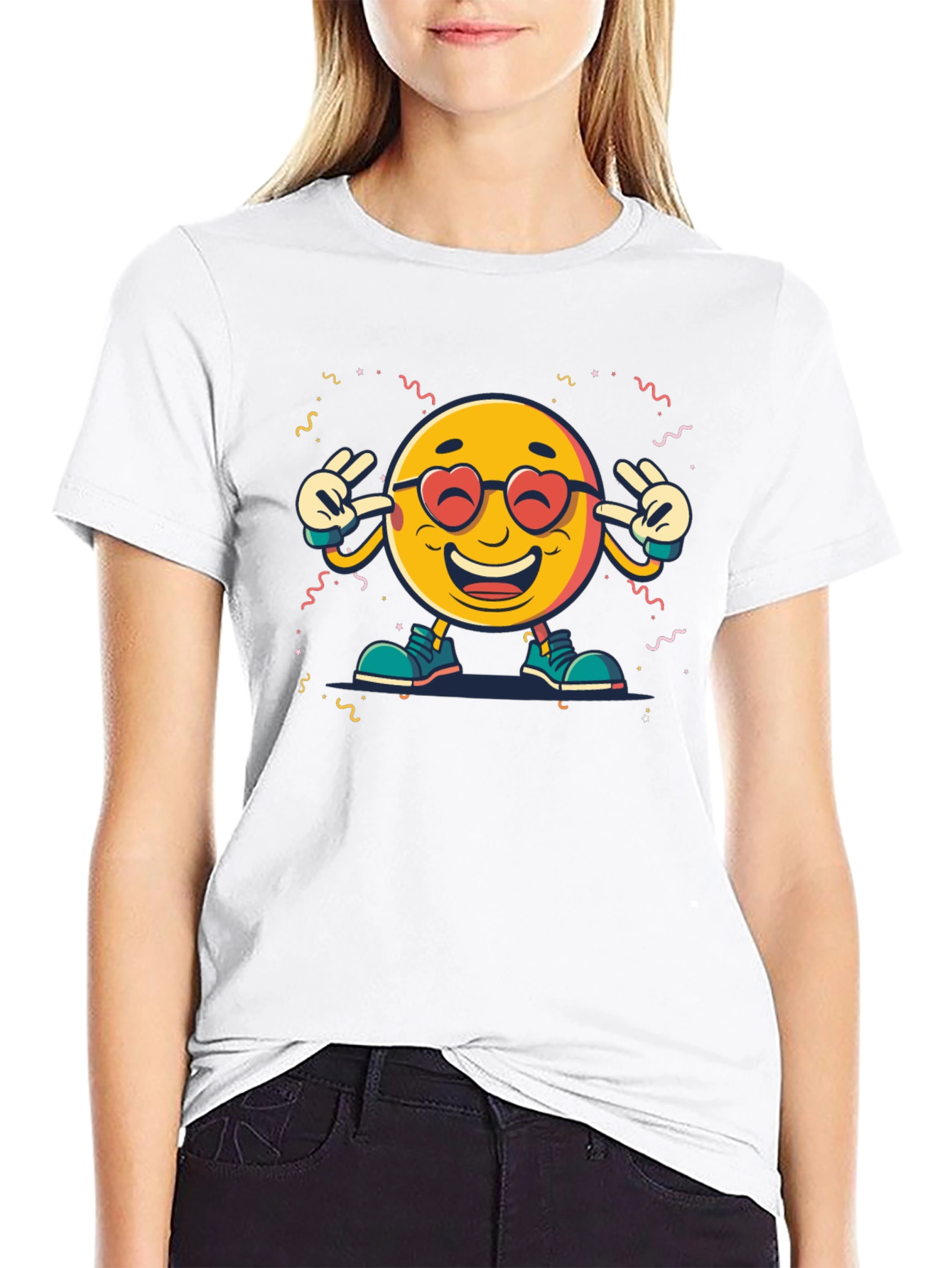 Emoji Graphic Print Black T-Shirt