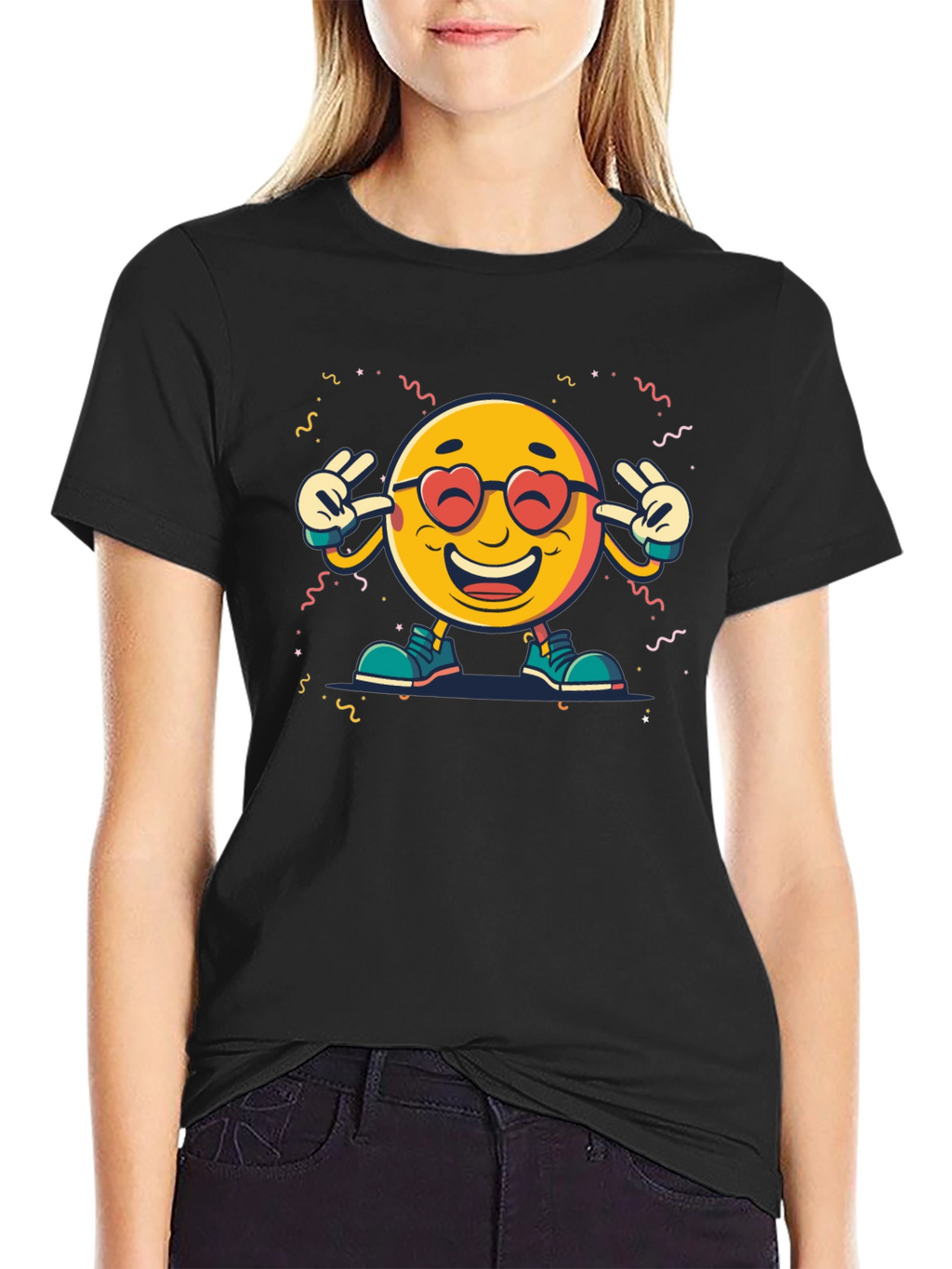 Emoji Graphic Print Black T-Shirt