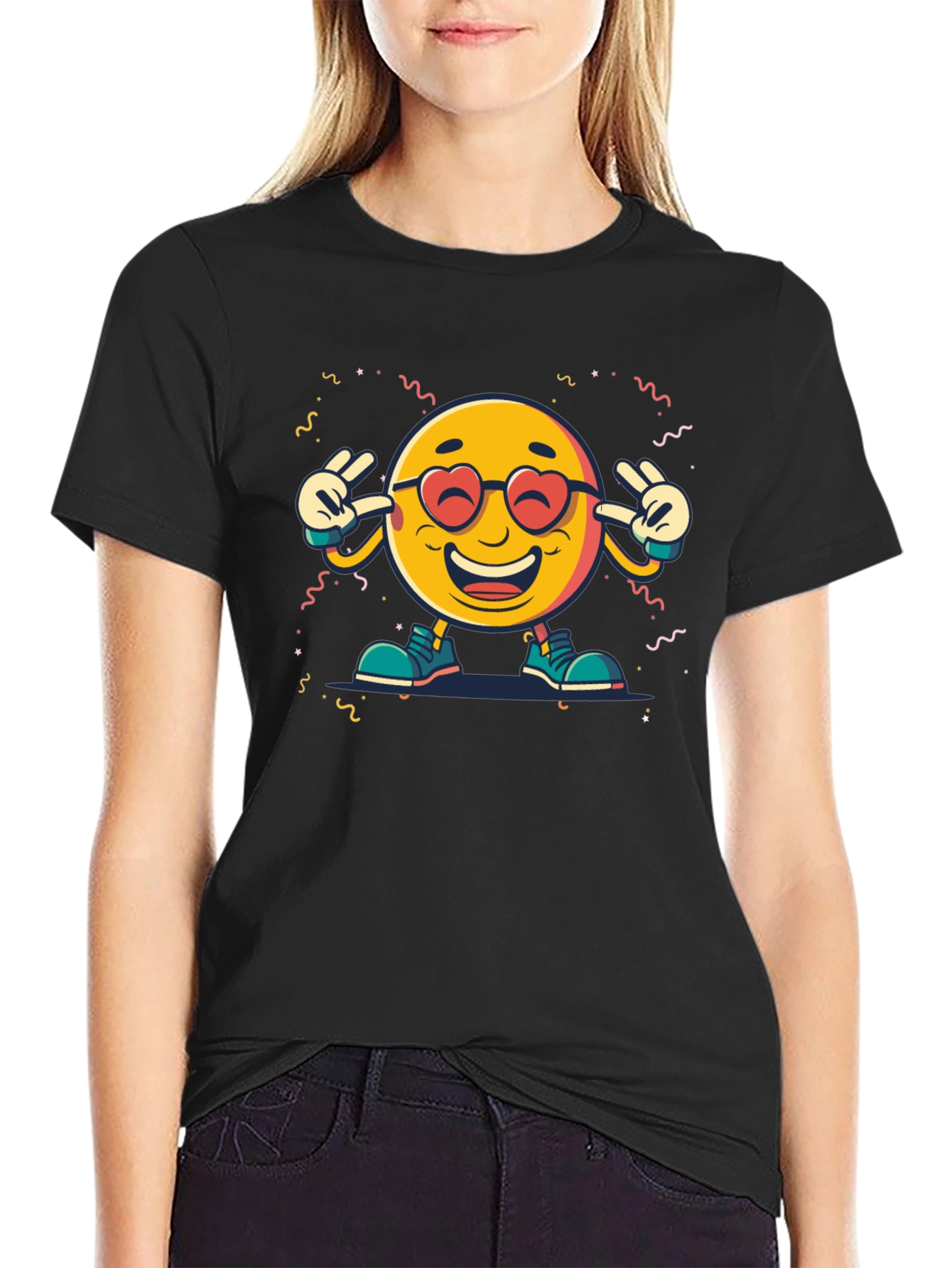 Emoji Graphic Print Black T-Shirt