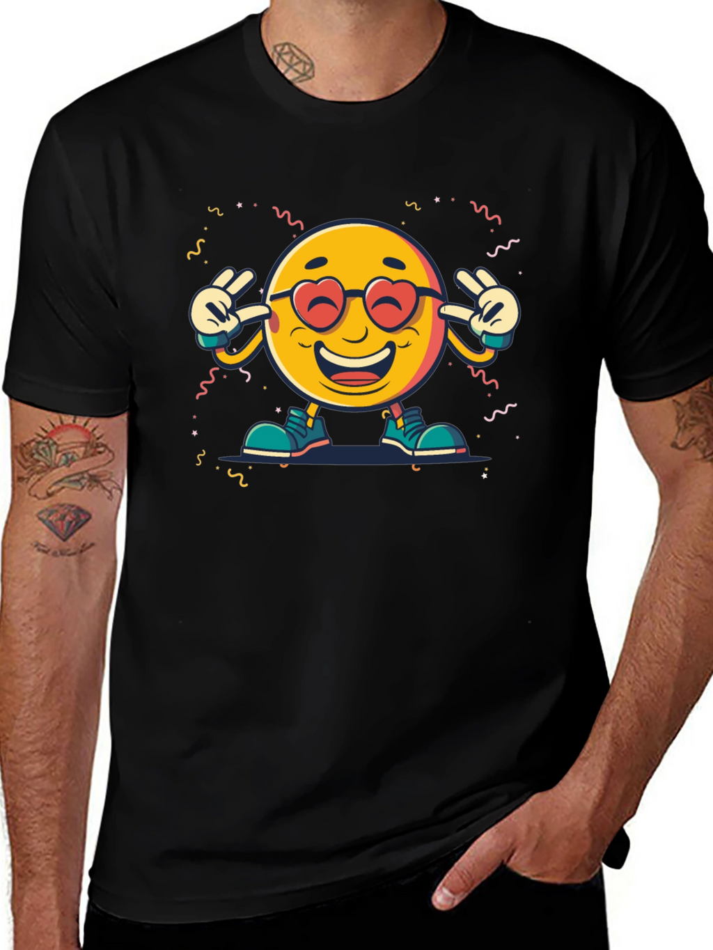 Emoji Graphic Print Black T-Shirt