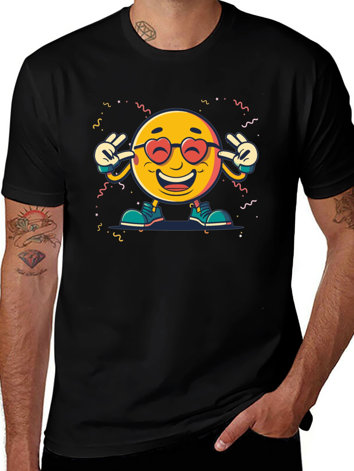 Emoji Graphic Print Black T-Shirt