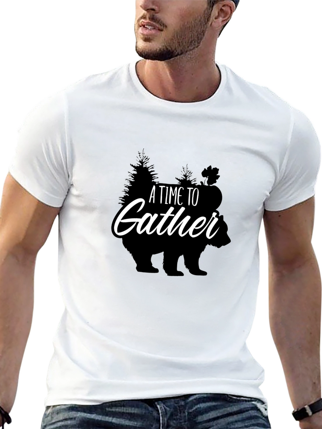 Gathering Time Graphic Tee - Bear & Trees Print