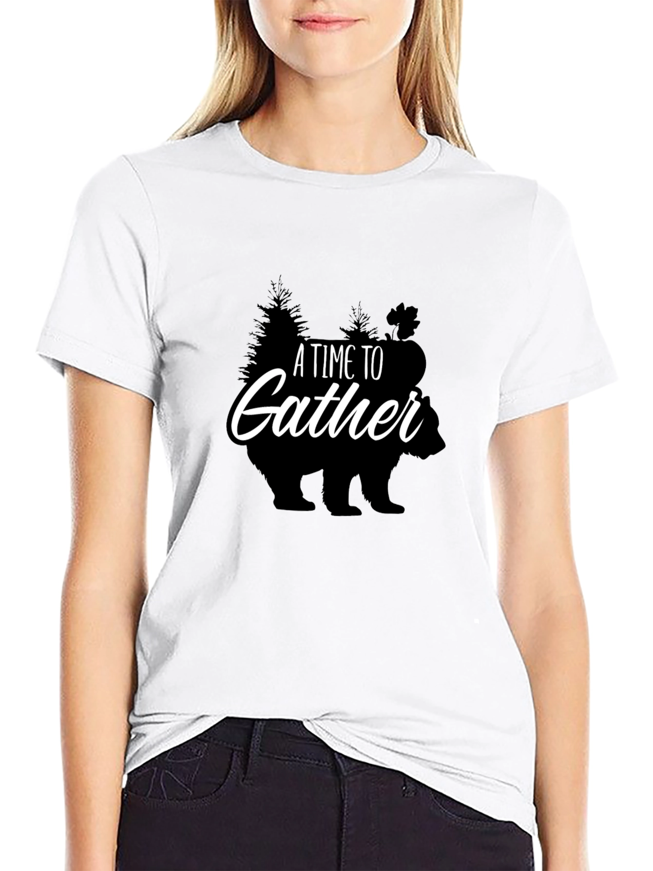 Gathering Time Graphic Tee - Bear & Trees Print
