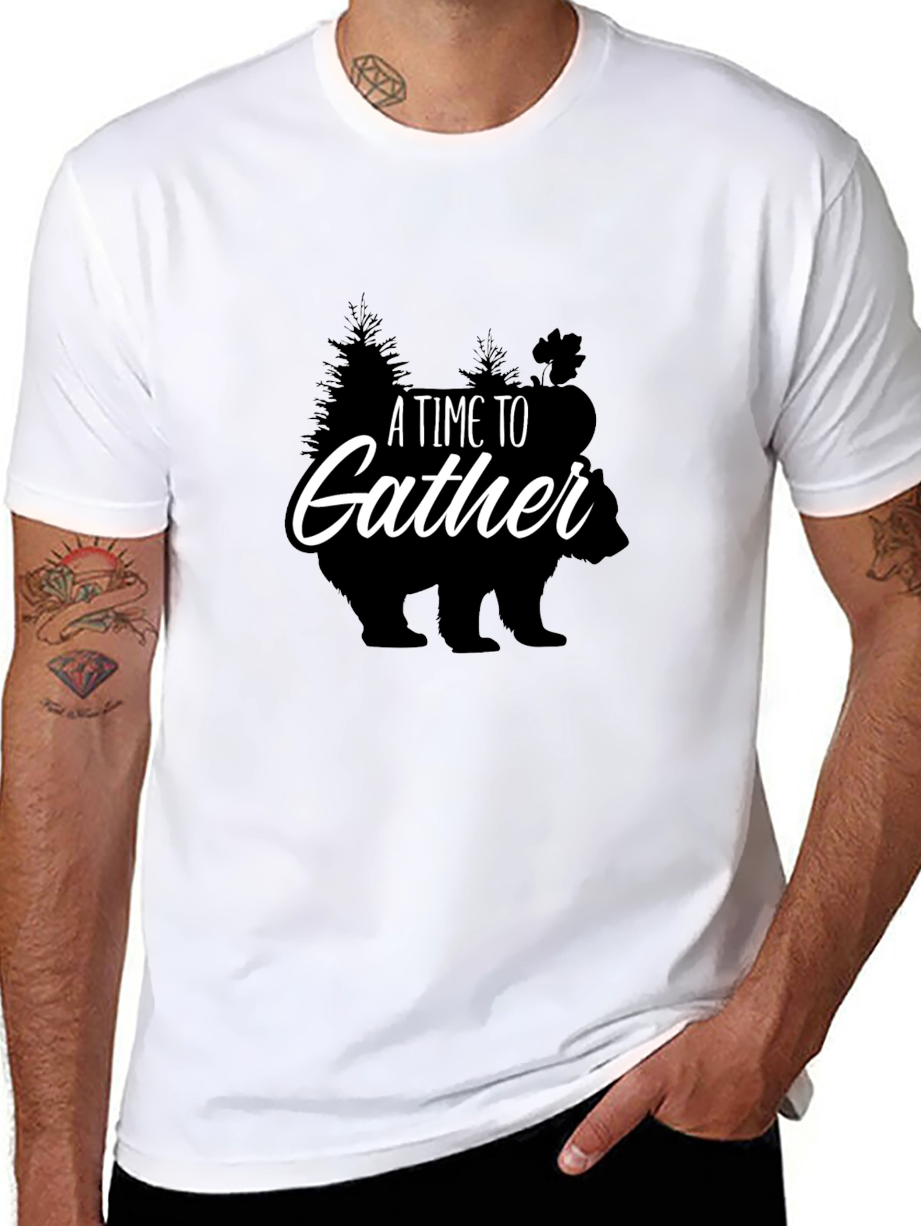 Gathering Time Graphic Tee - Bear & Trees Print