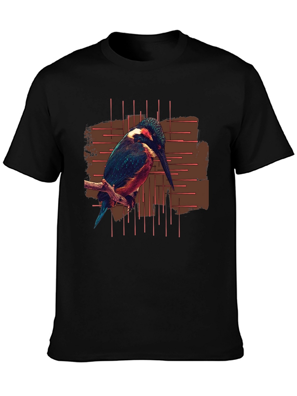 Kingfisher Bird Graphic Print Black T-Shirt