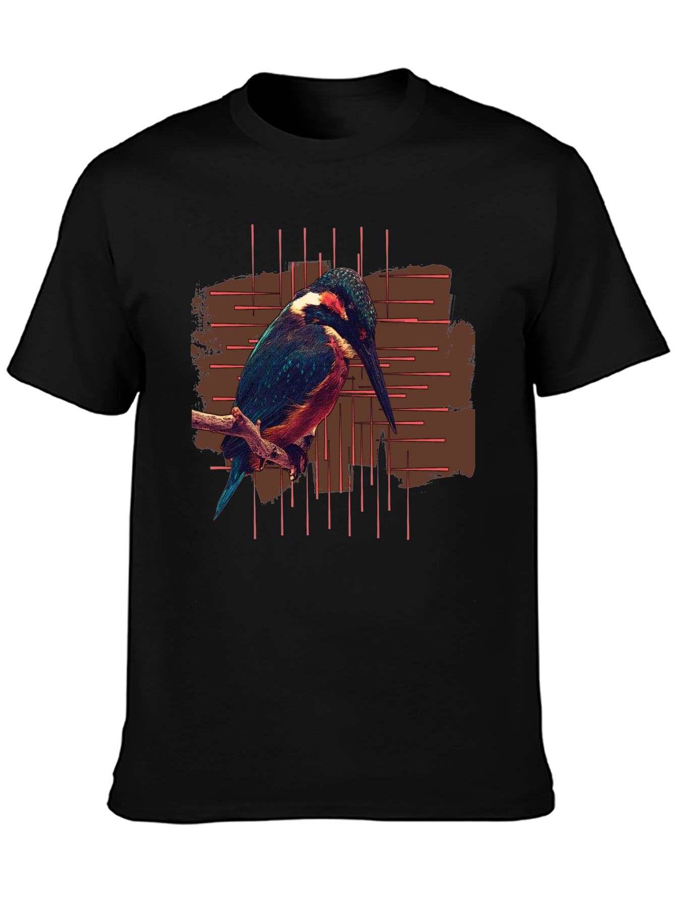 Kingfisher Bird Graphic Print Black T-Shirt