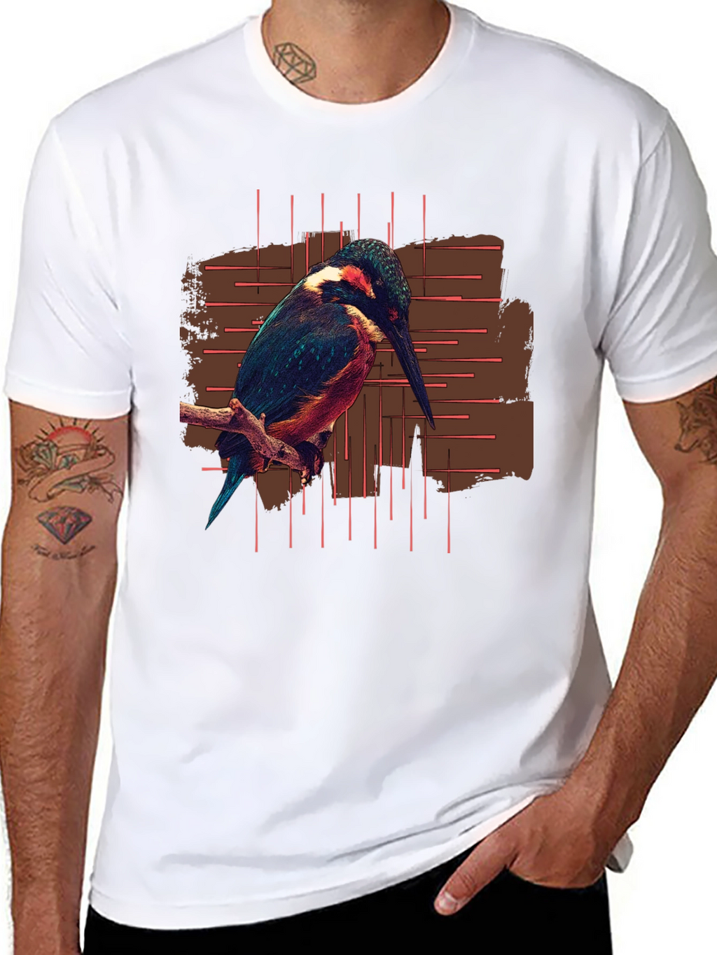 Kingfisher Bird Graphic Print Black T-Shirt