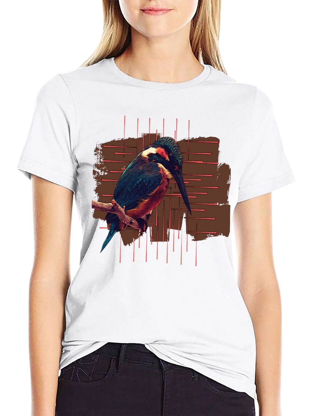 Kingfisher Bird Graphic Print Black T-Shirt