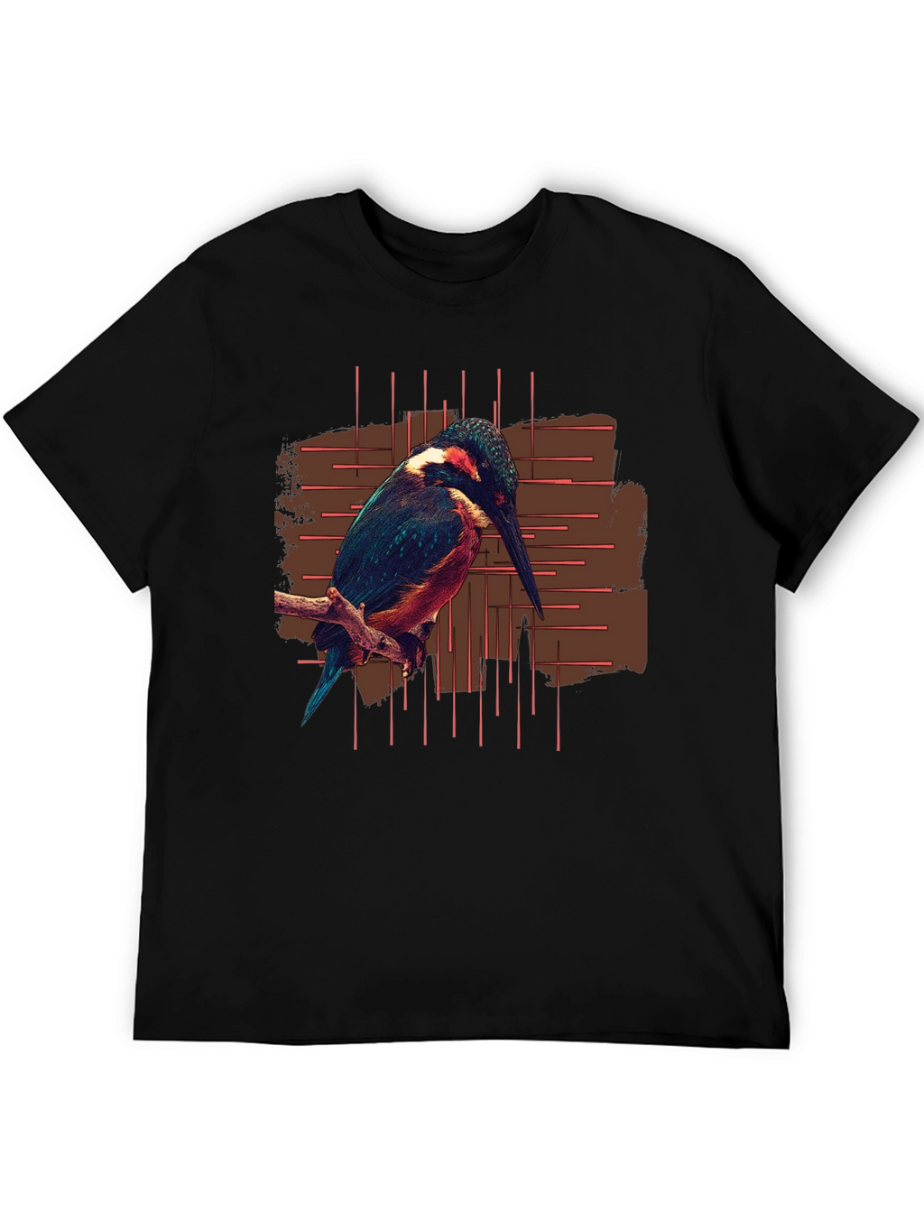 Kingfisher Bird Graphic Print Black T-Shirt