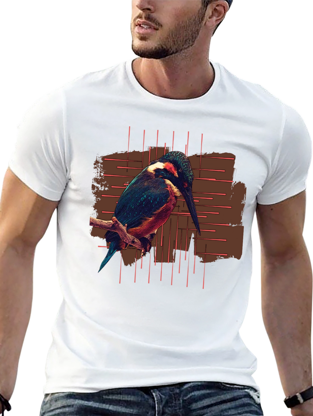 Kingfisher Bird Graphic Print Black T-Shirt
