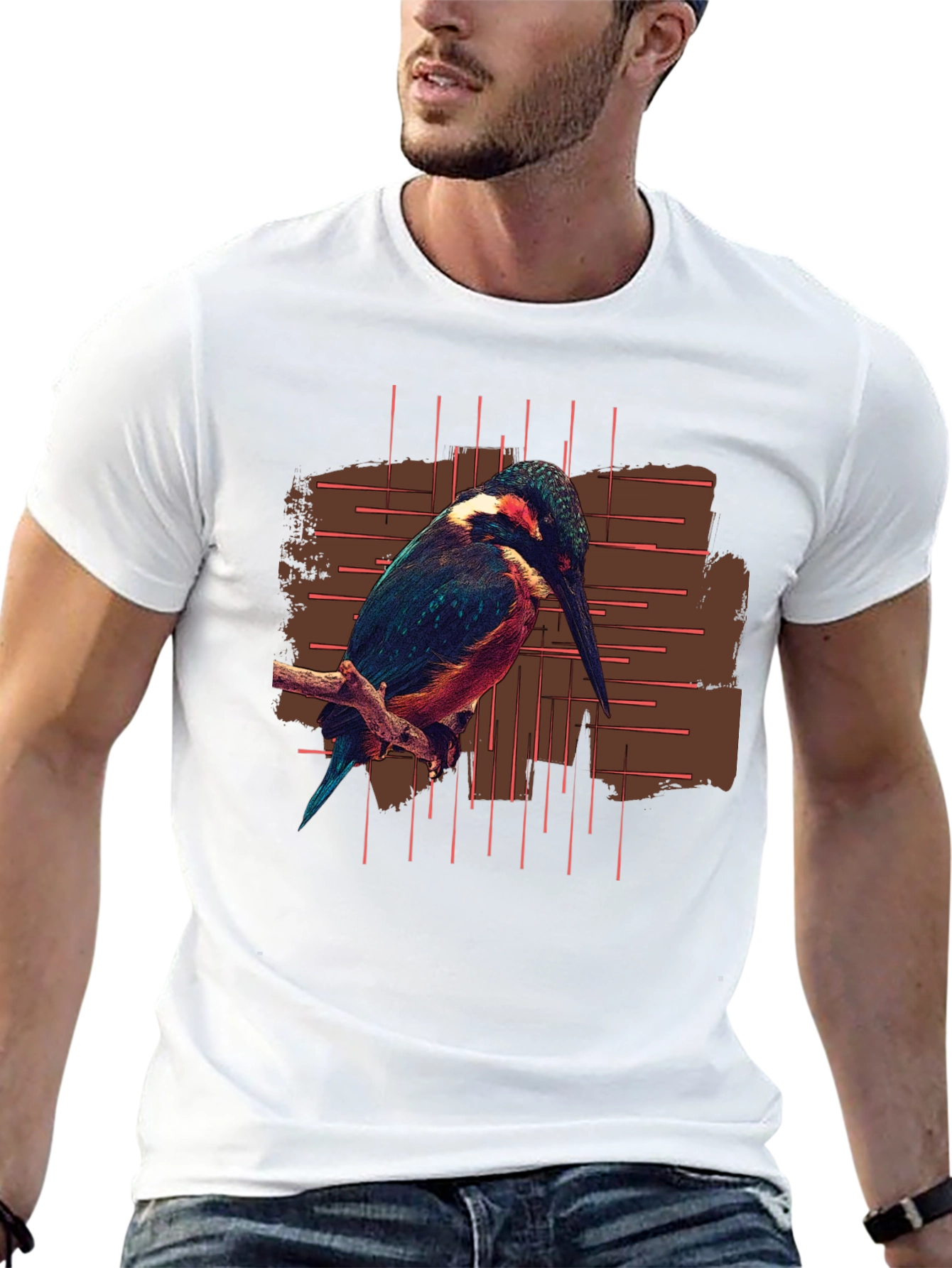Kingfisher Bird Graphic Print Black T-Shirt