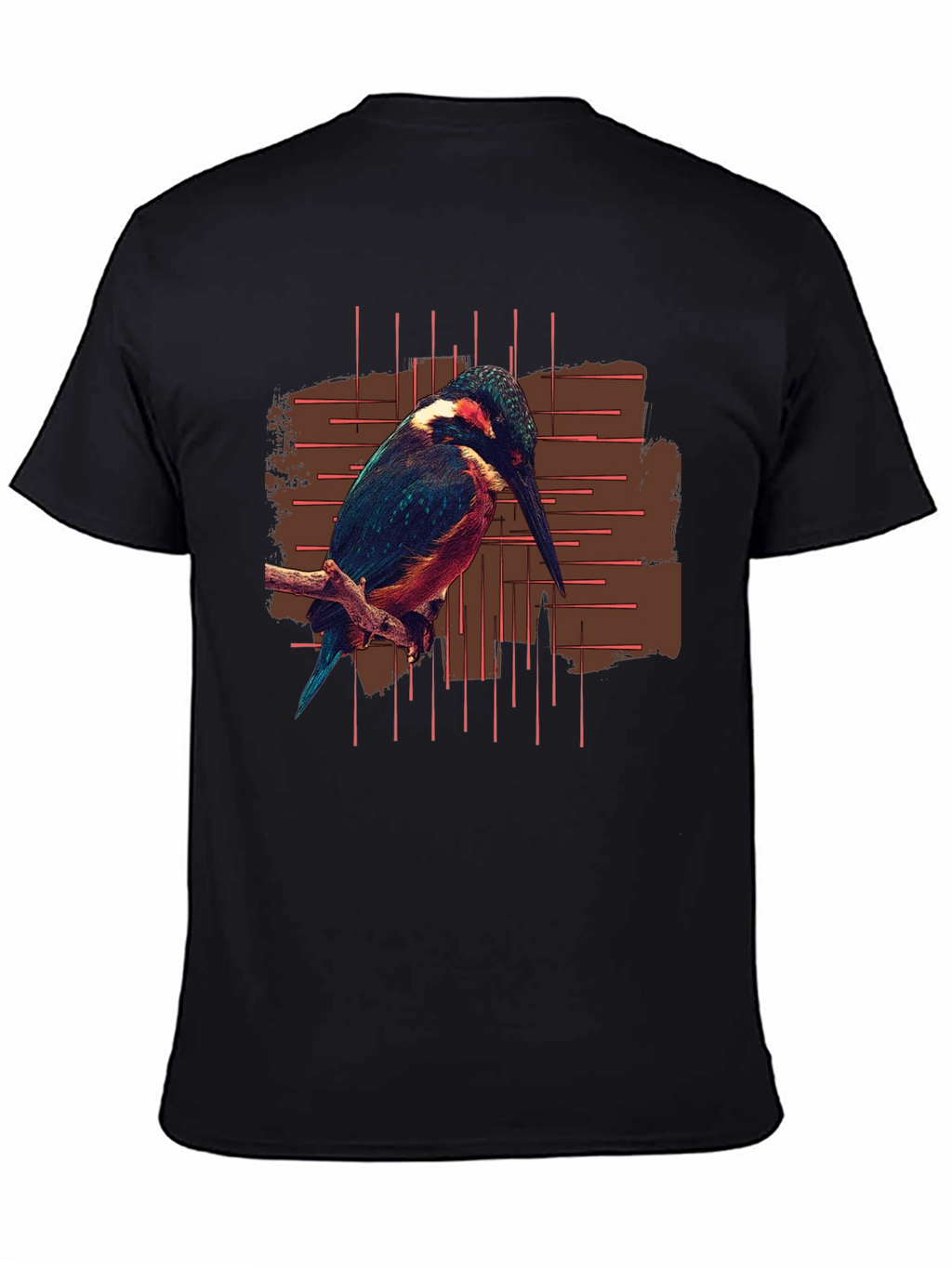 Kingfisher Bird Graphic Print Black T-Shirt