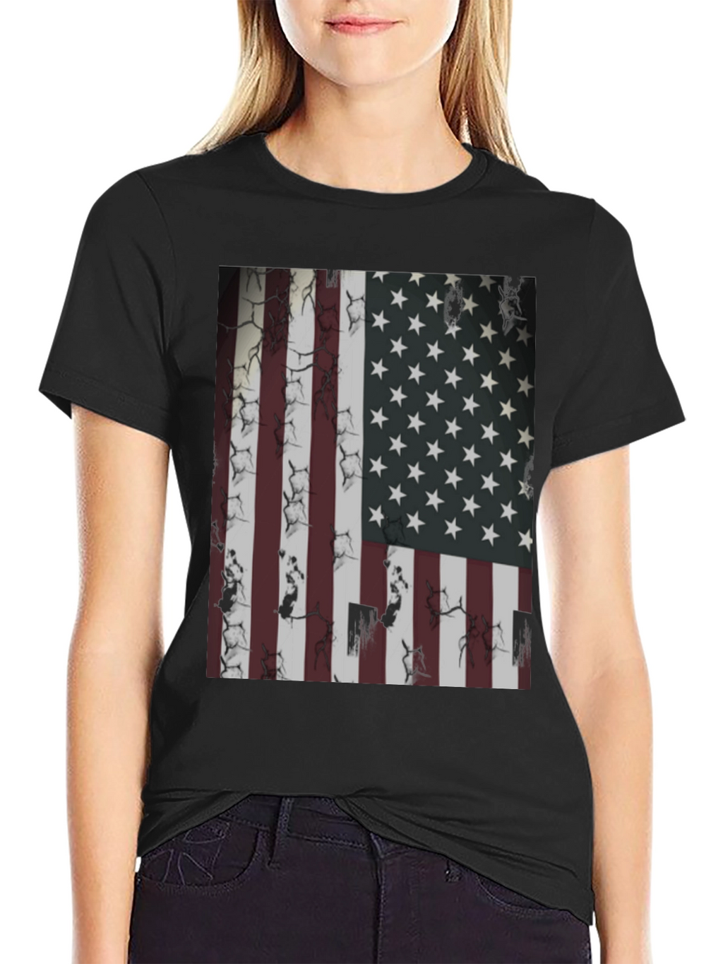 American Flag Graphic Tee - Distressed USA Design