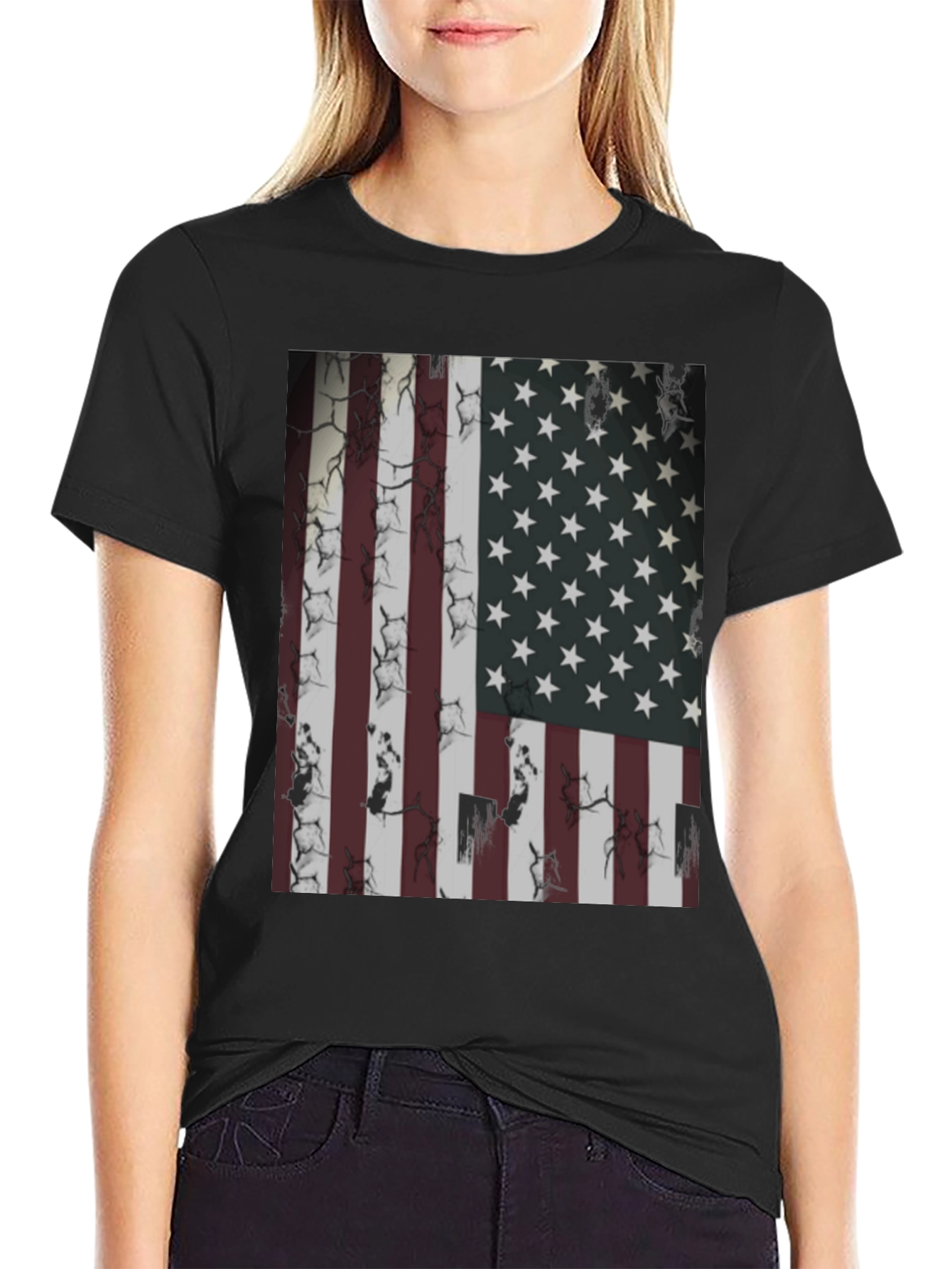 American Flag Graphic Tee - Distressed USA Design