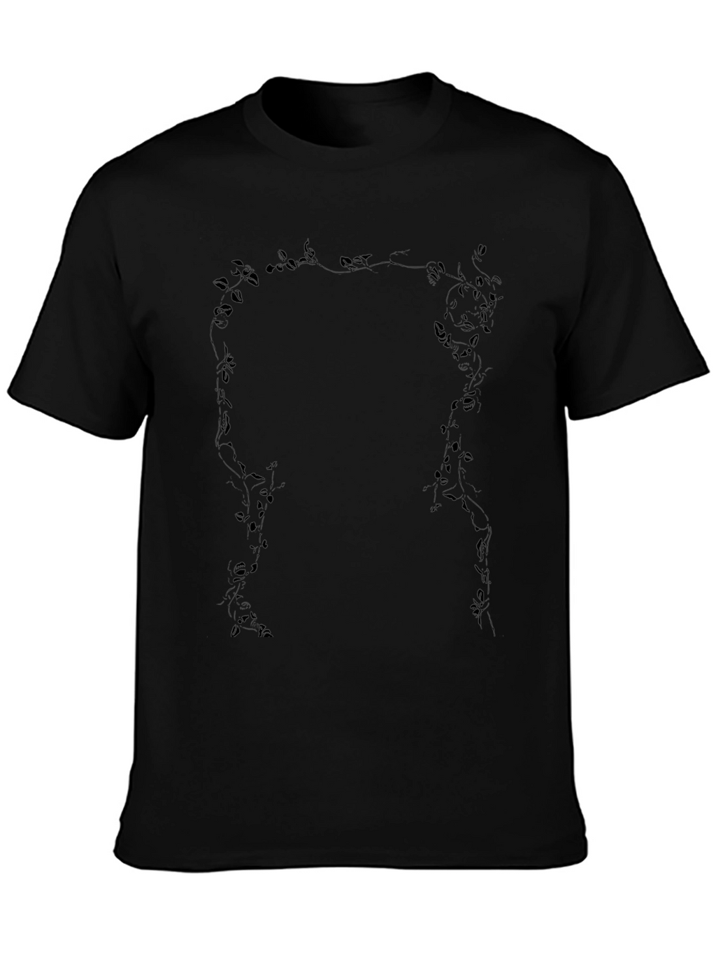Mens Black T-Shirt with Leafy Vine Design